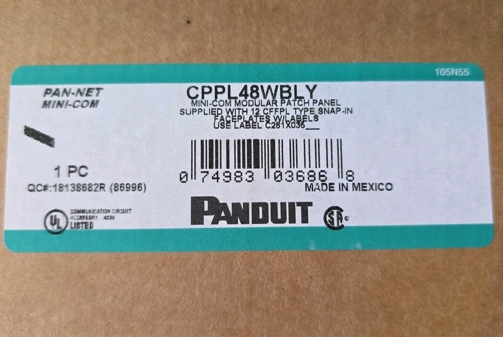 Panduit CPPL48WBLY Patch Panel, Mini-Com, Rack Mt, 48 Port
