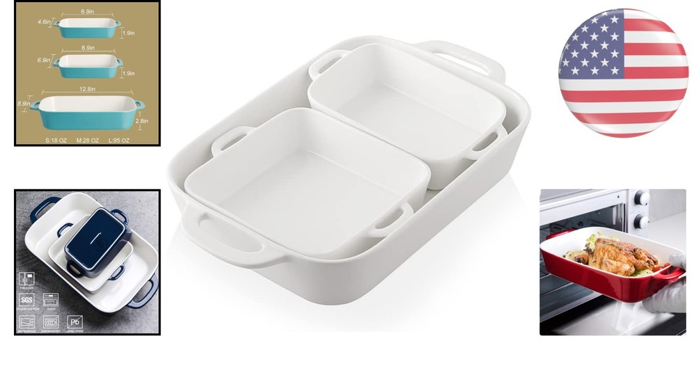 Elegant Ceramic Bakeware Set: Rectangular Non-Stick Dishes for All Baking Needs