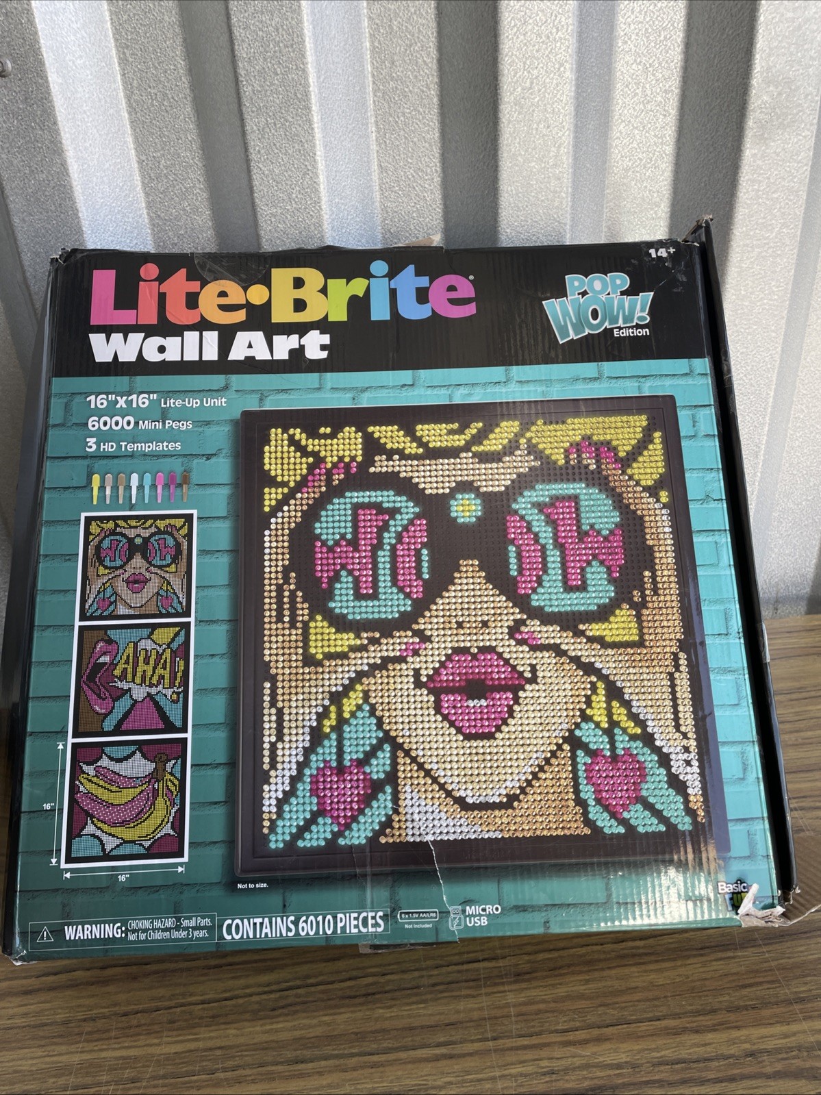 Lite-Brite 🌟Wall Art POP Wow - 16" x 16" Screen, 6,000 Mini Pegs, 3 HD Designs