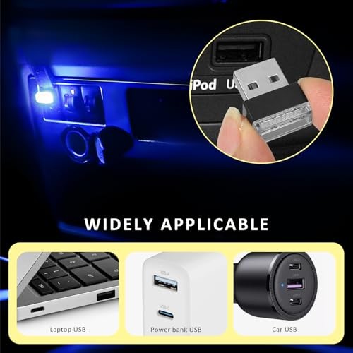 4PCS USB LED Car Interior Atmosphere Lamp, Plug-in USB Interface LED Night Blue