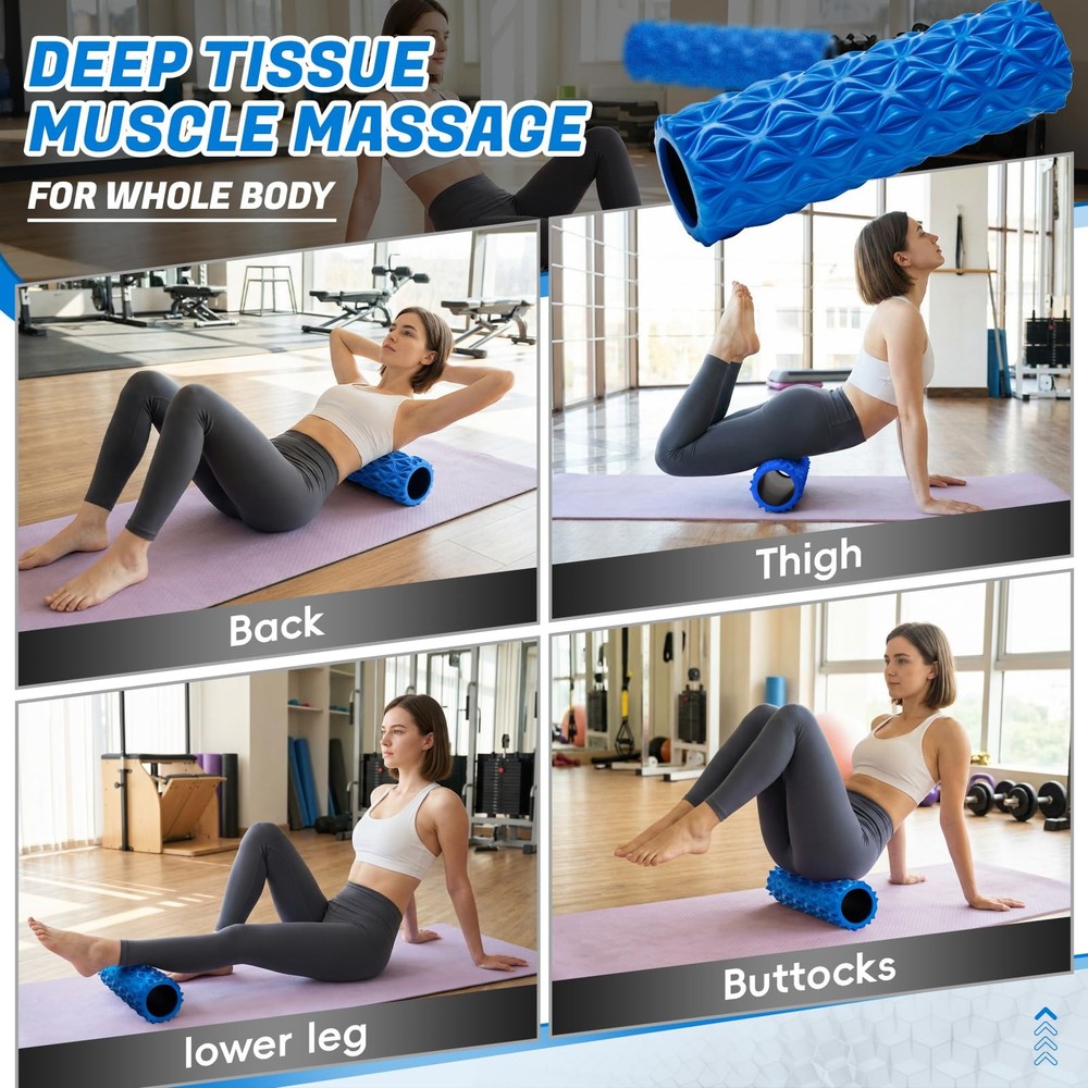 Foam Roller for Deep Tissue Massager, 15" High Density Exercise Patented Roll...