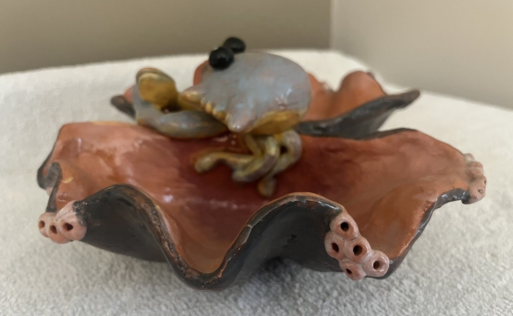 Handmade 2 Section Beach Theme Crab Display Serving Dish 10” wide