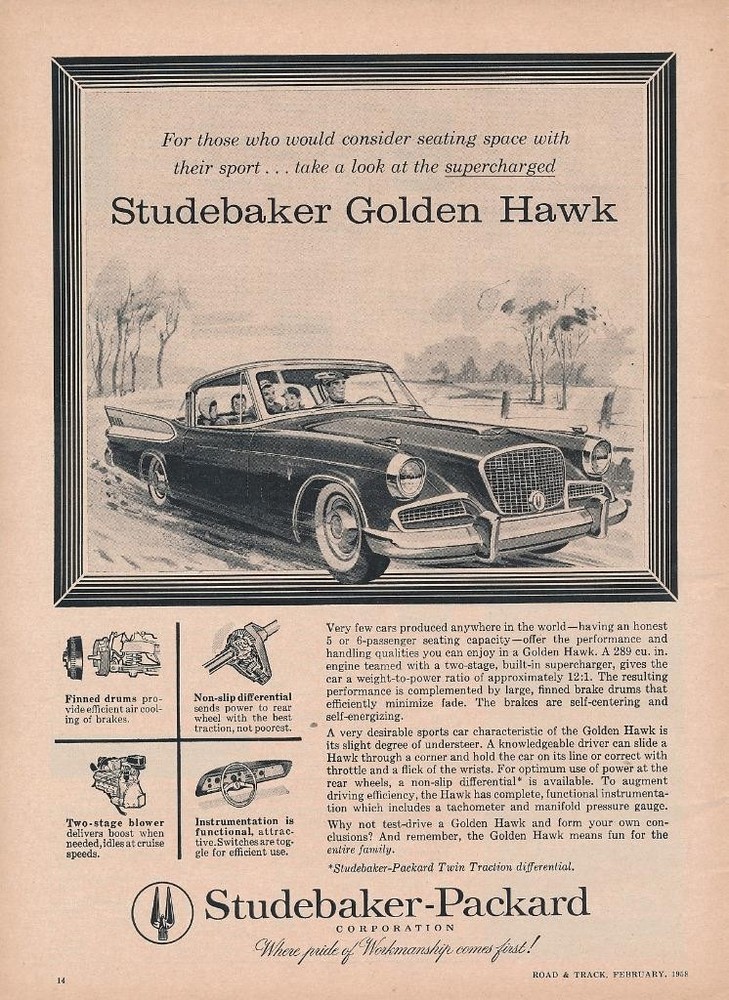 Magazine Ad - 1958 - Studebaker Golden Hawk