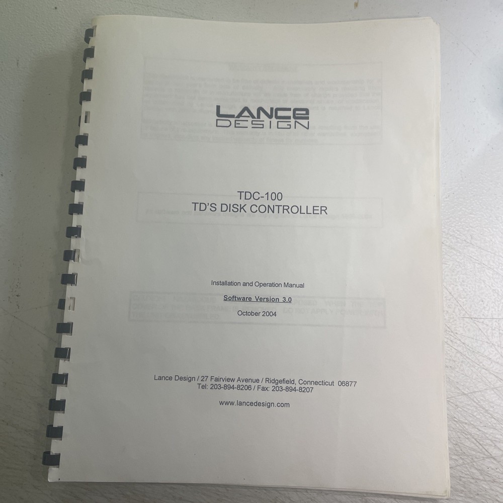 Lance Design TDC-100 TD’s DISK CONTROLLER OPERATOR MANUAL USED