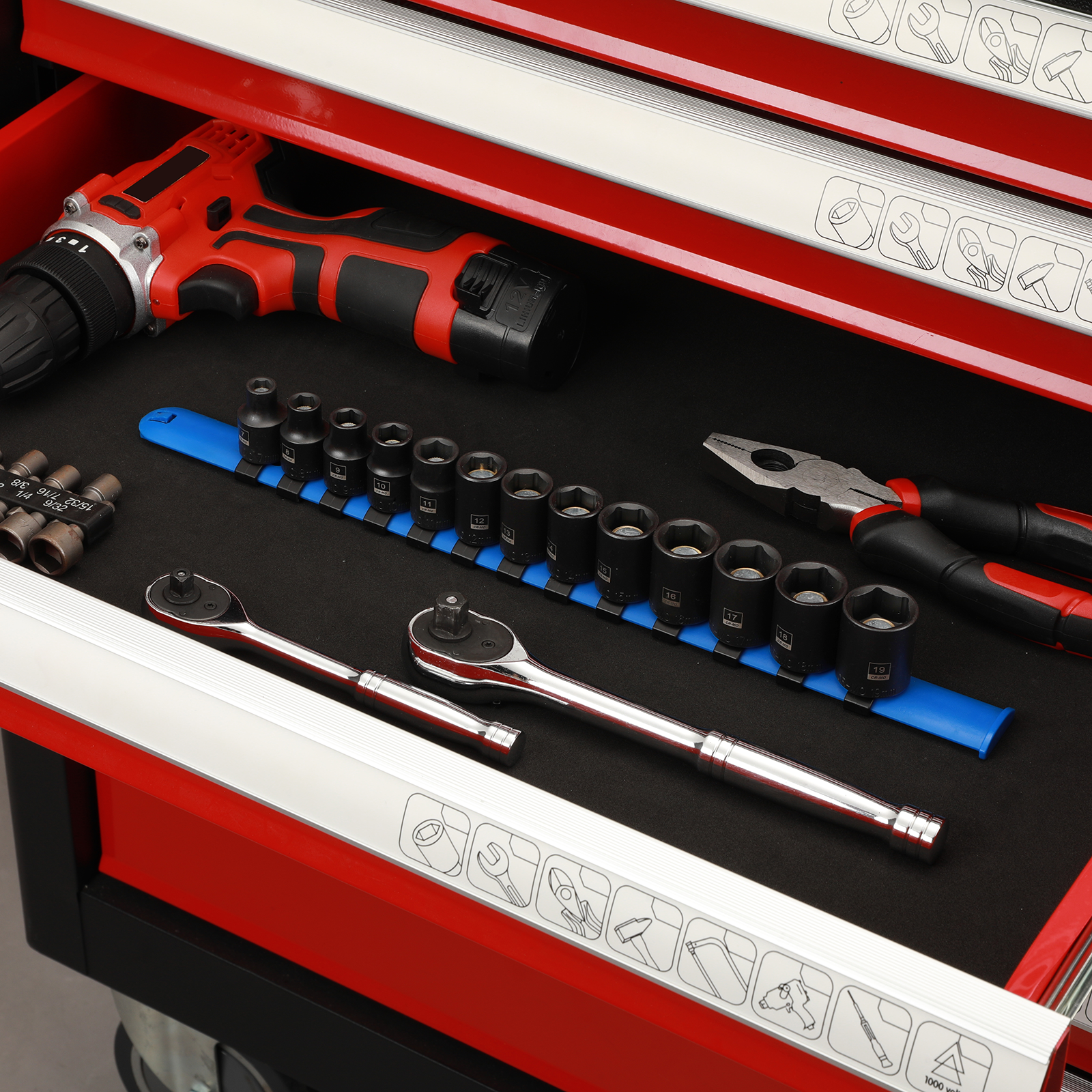 13PCS 3/8"Drive Magnetic Socket Set, Shallow, 6-Point, Metric, 7mm to 19mm CR-MO