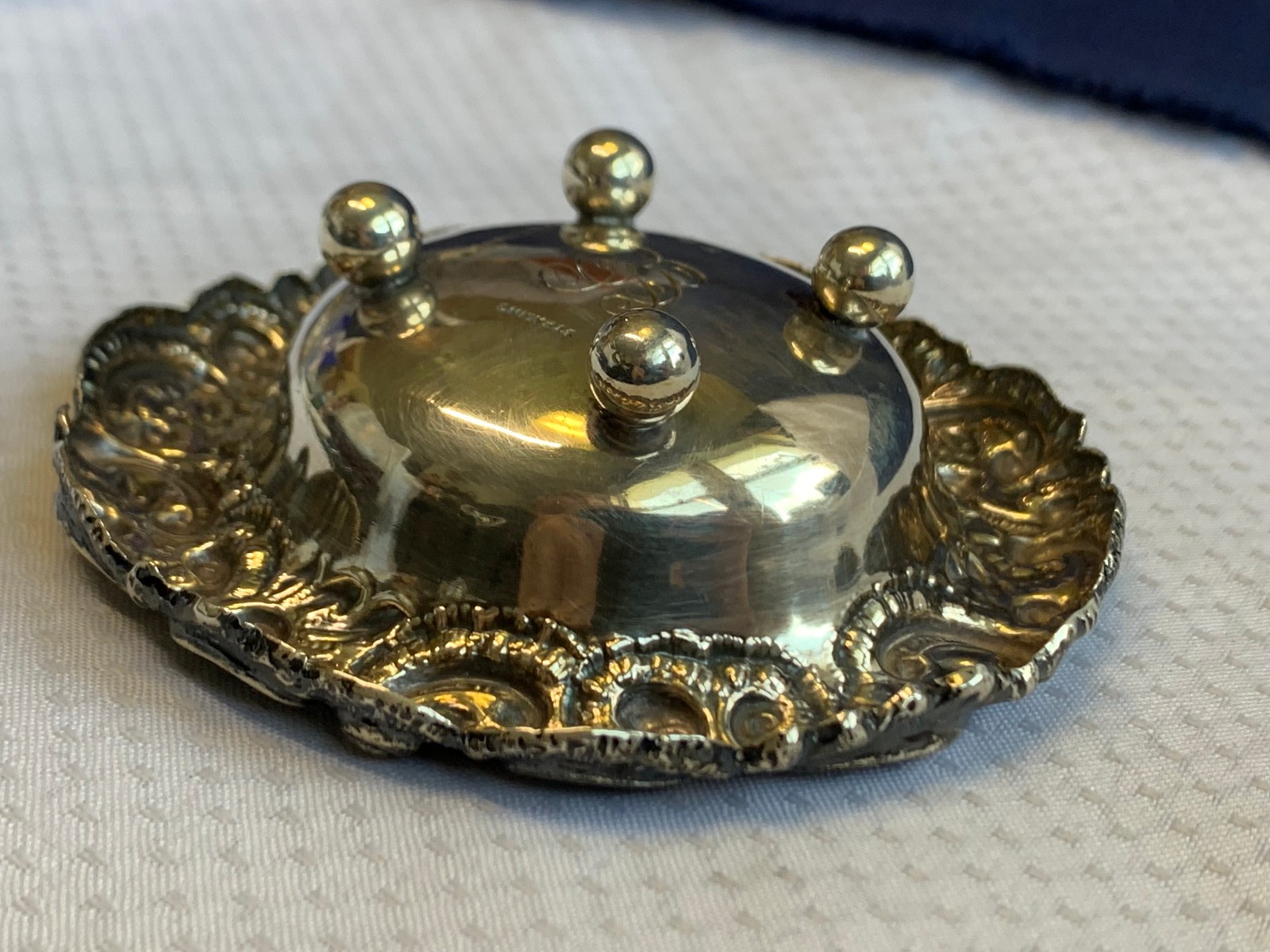 Antique Sterling Silver Condiment Dish Master Salt Cellar 38.9g Floral Repousse