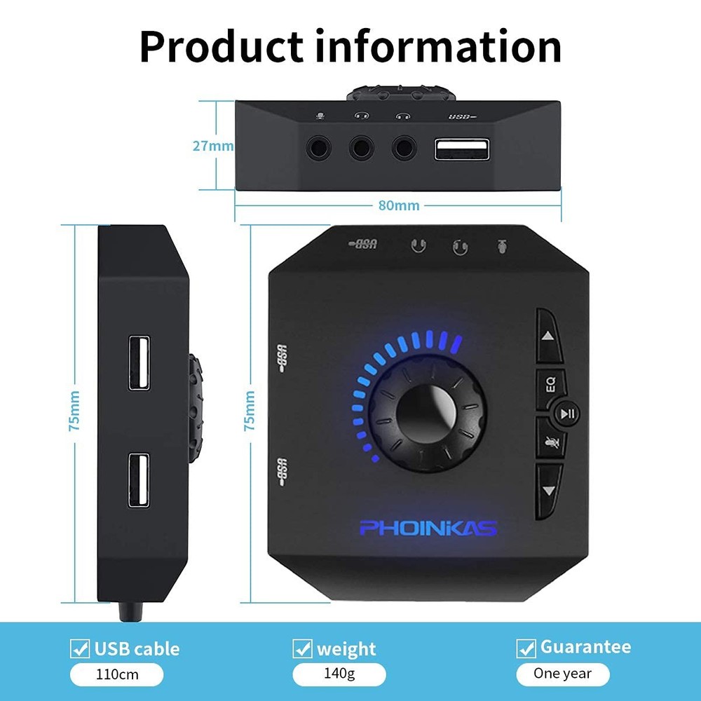 T10 External Sound Card USB Audio Adapter PC Windows Mac Linux Stereo 3.5mm