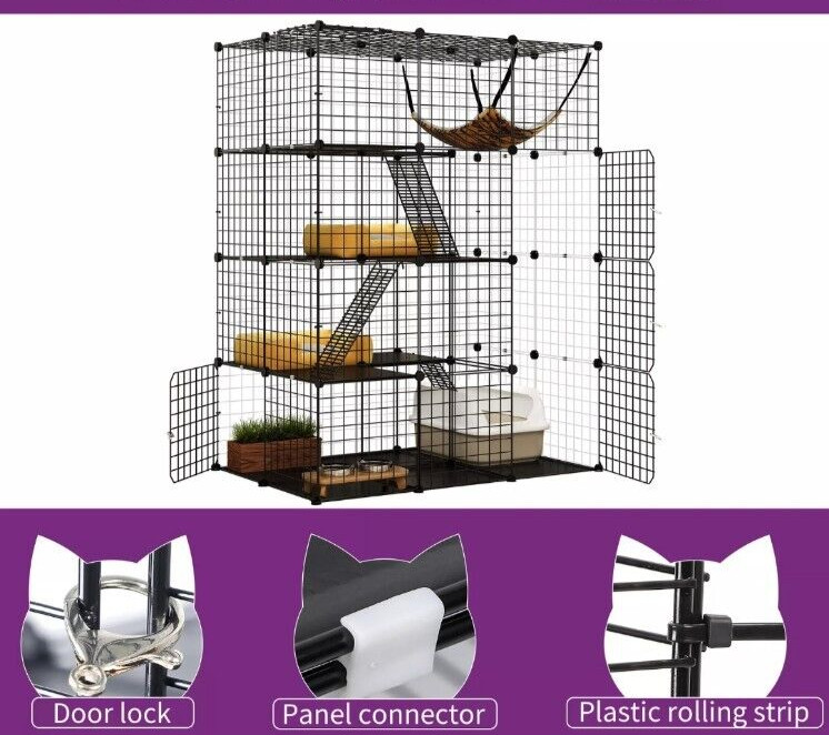 4-Tier Large Cat Cage Enclosure Metal Wire Kennel Playpen Catio with Hammock
