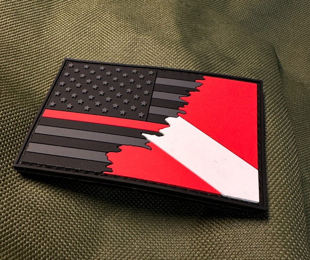 Subdued Tattered Thin Red Line American Flag Diver SAR PVC Patch