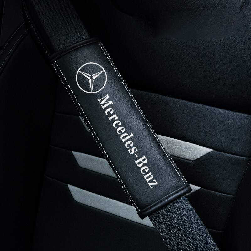 2PCS Car Accessories Seat Belt Covers Shoulder Pads Leather For Mercedes Benz