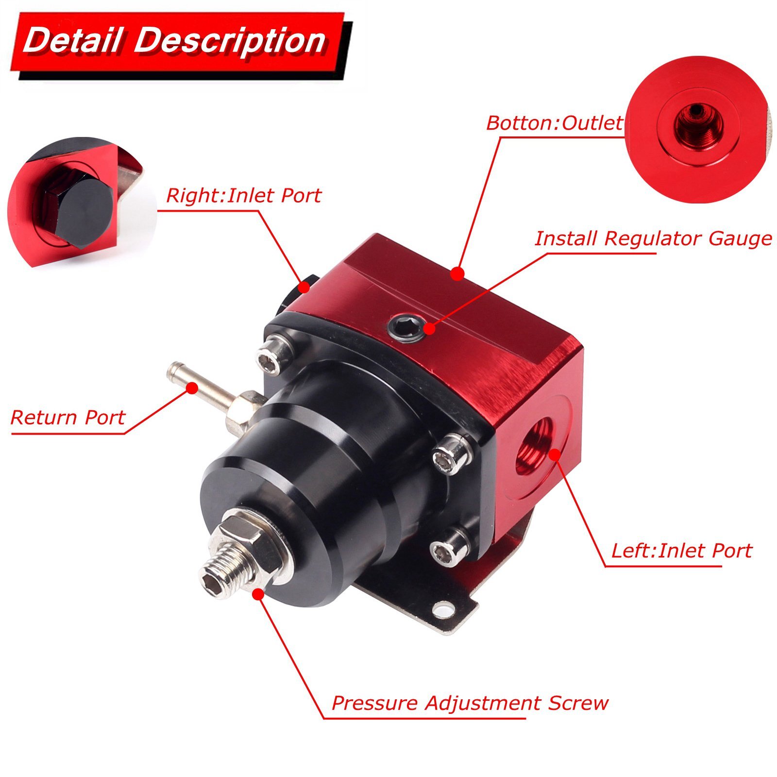 Universal Adjustable Fuel Pressure Regulator Kit 100psi Gauge AN6 Fitting