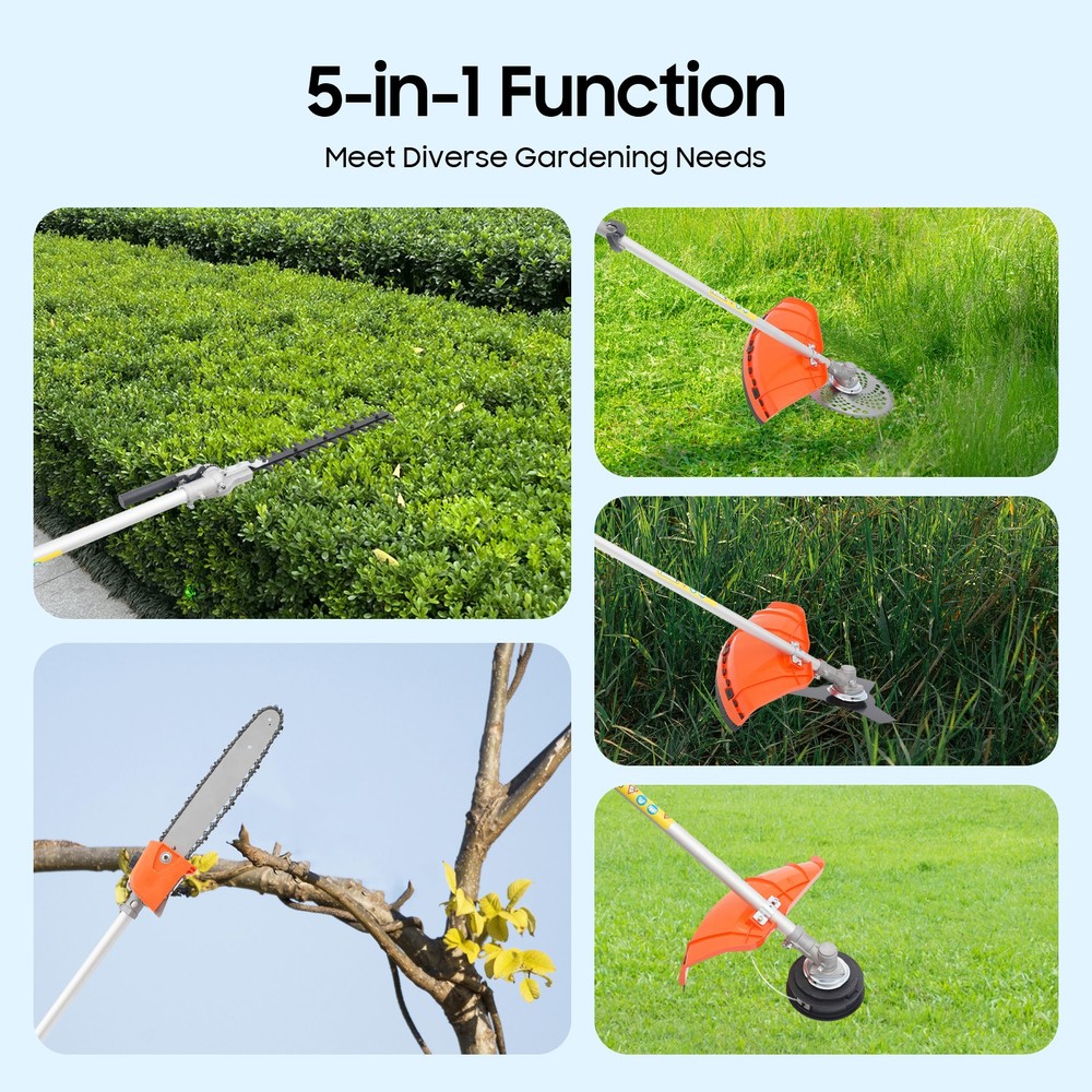 5-in-1 Gas Hedge Trimmer Tool, 52CC 2-Stroke Multi-Functional Eater
