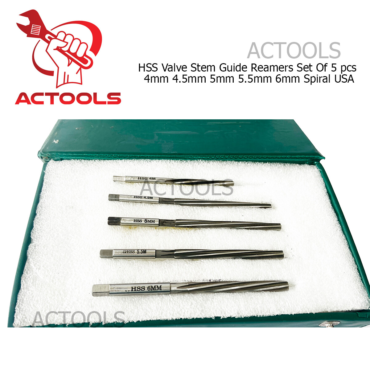 Hss Valve Stem Guide Reamers 5 Pcs 4mm 4.5mm 5mm 5.5mm 6mm Spiral USA ACTOOLS