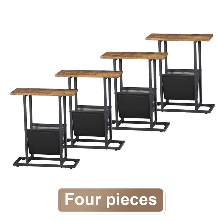 4PCS Narrow Sofa Side End Table Snack Bedside Table Storage Holder Rustic Brown