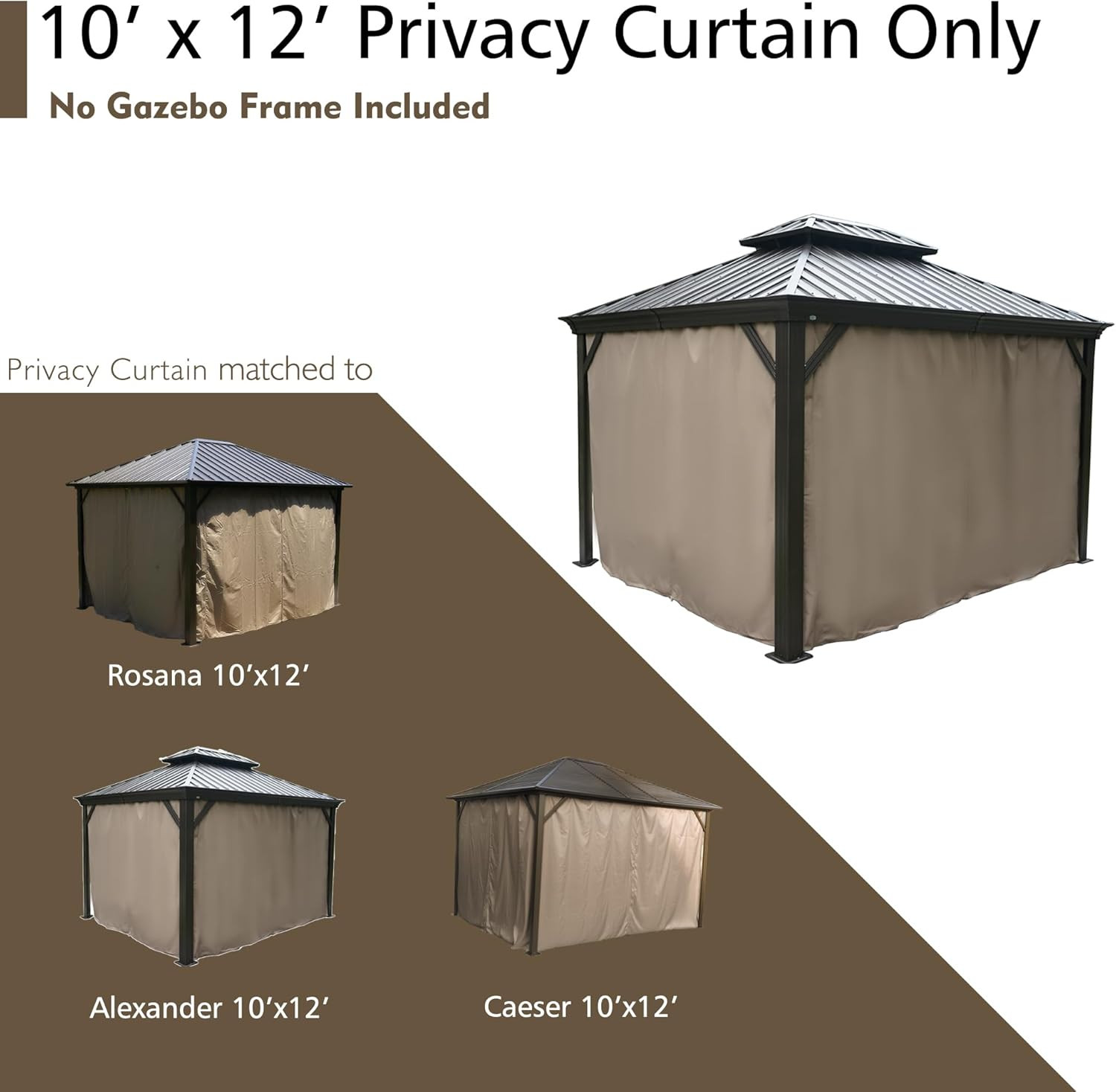 Kozyard 10' X 12'Outdoor Gazebo Privacy Curtain Sidewall, Waterproof Patio Priva