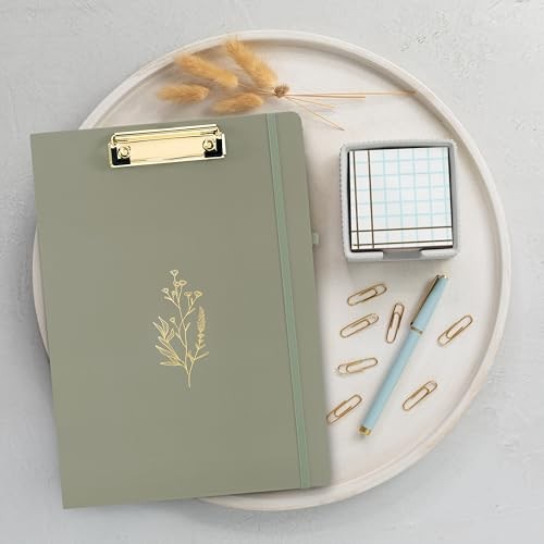 Aesthetic Clipboard Folio with Refillable Lined Notepad & Interior Pocket Sage