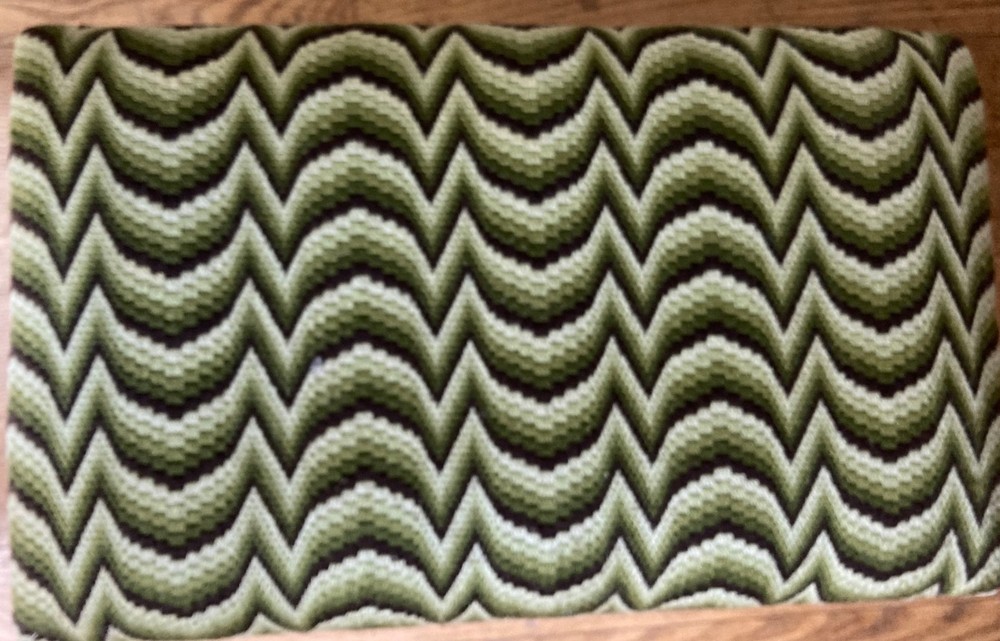 Red Oak Queen Anne Foot Stool Bench Wool Needle Point Geometric Pattern