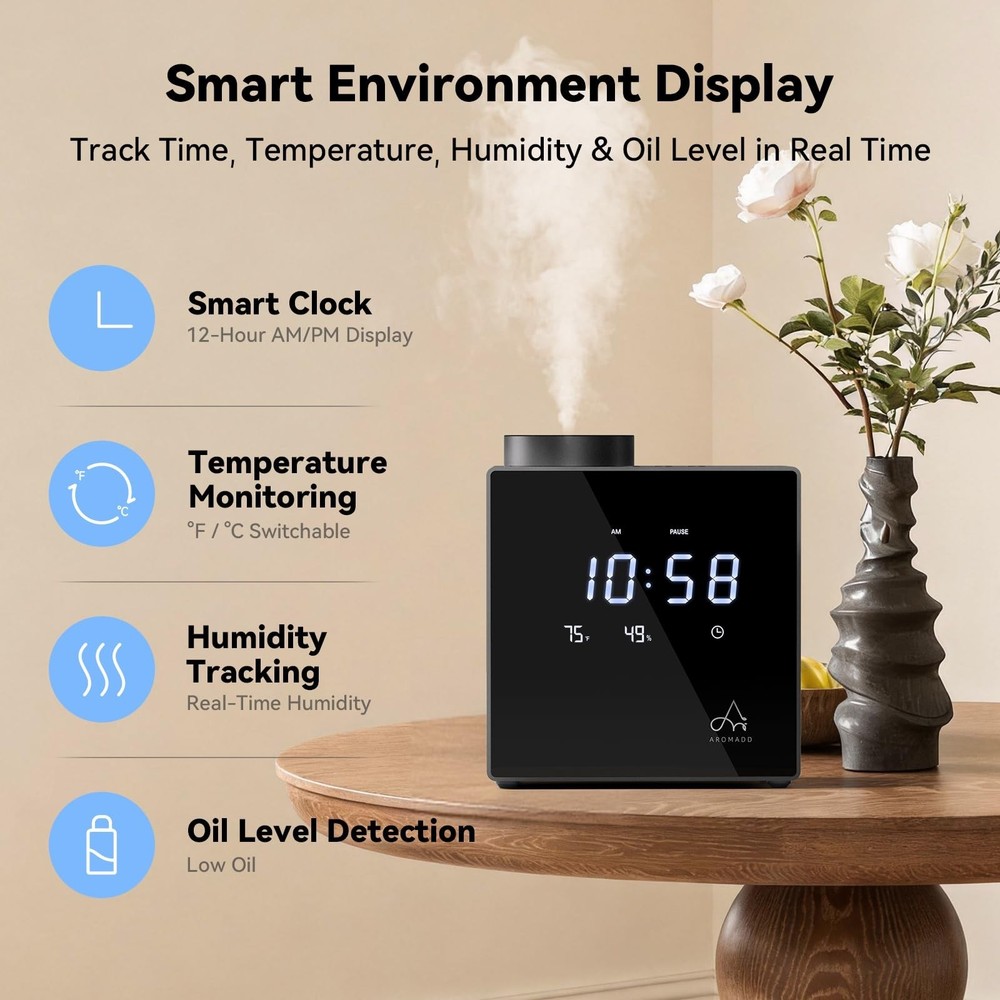 2026 Smart Waterless Diffuser, 2000 Sq.Ft Cold Air Scent Diffuser with Clock ...