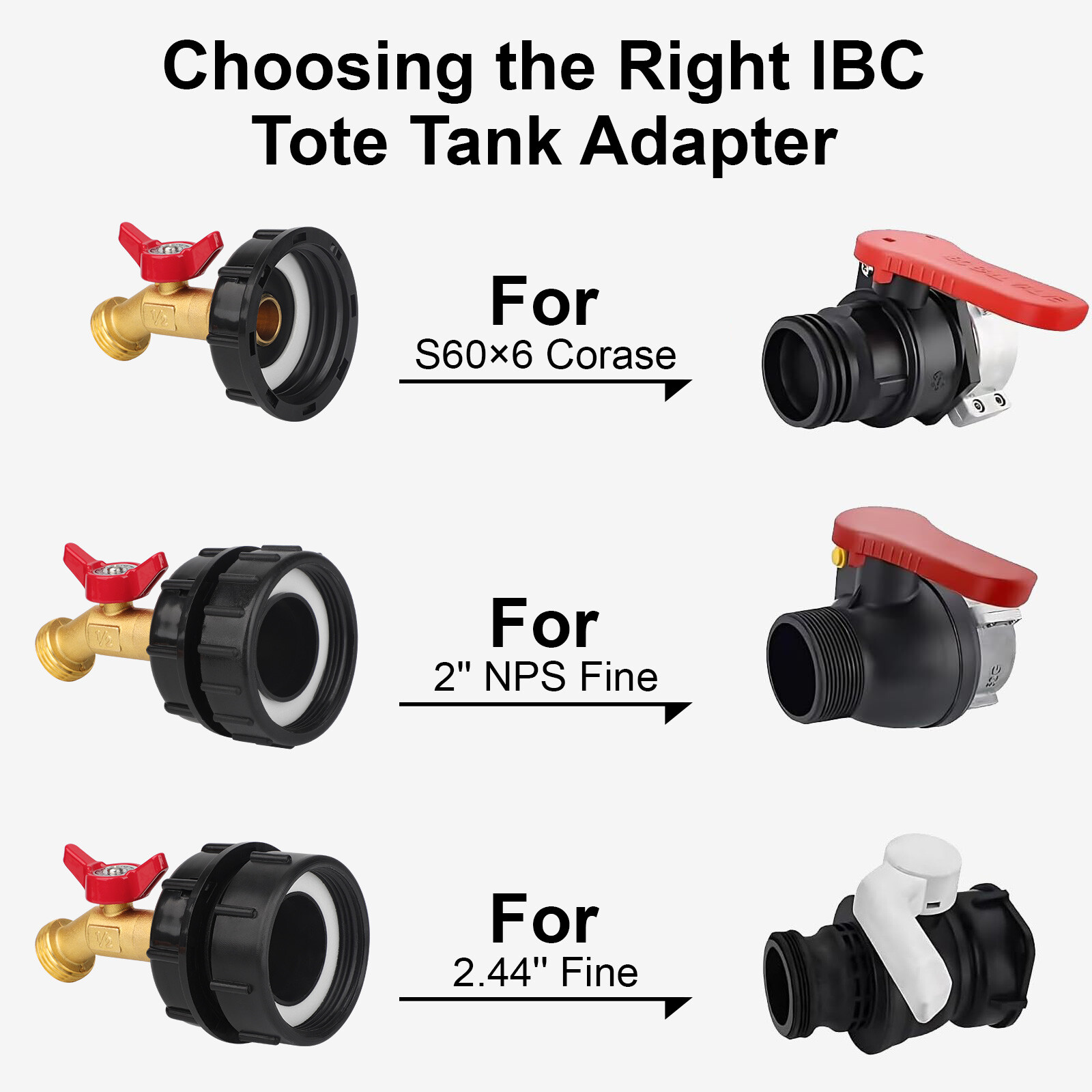 275-330 Gal IBC Tote Water Tank Hose Adapter 3 Sizes Brass Valve Connector