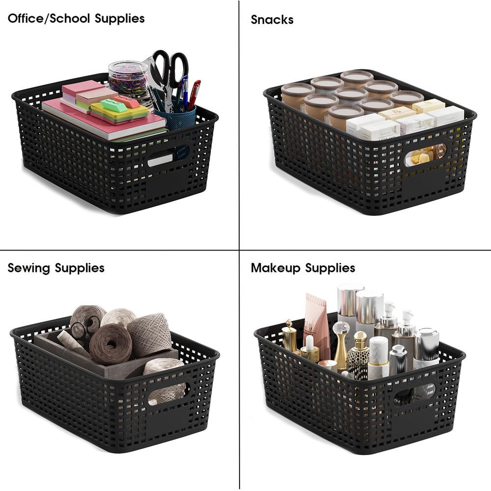 ORGIDOL Plastic Storage Basket with Lids 12 Pack Stackable Black Storage Bins Co