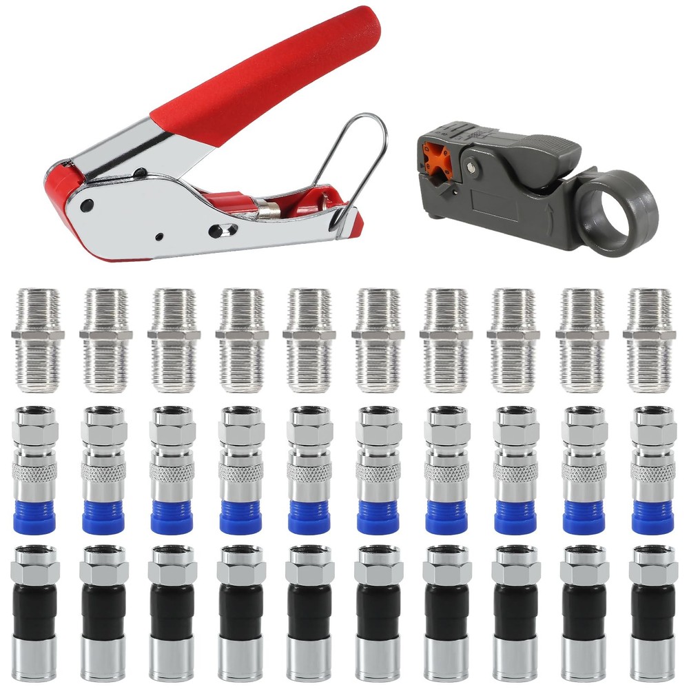 AEDIKO Coaxial Compression Tool Kit Coax Cable Crimper Wire Stripper with Red