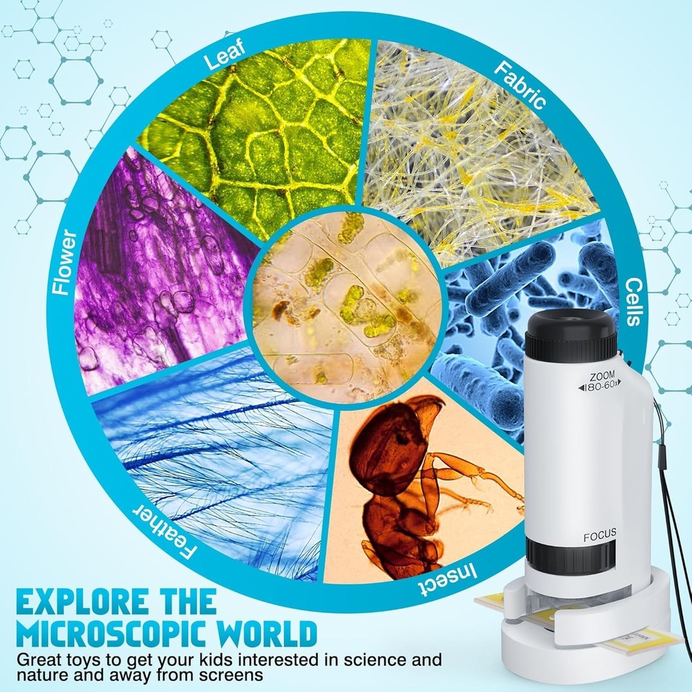Portable Microscope for Kids Zoom 60x-180x,Handheld Mini Microscope STEM & Sc...