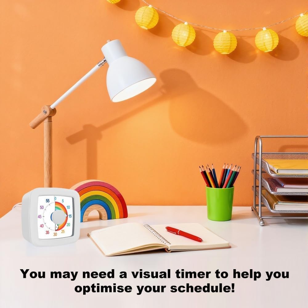 Rainbow Visual Timer for Kids, 60 Minute Silent Countdown Clock with Color Disk