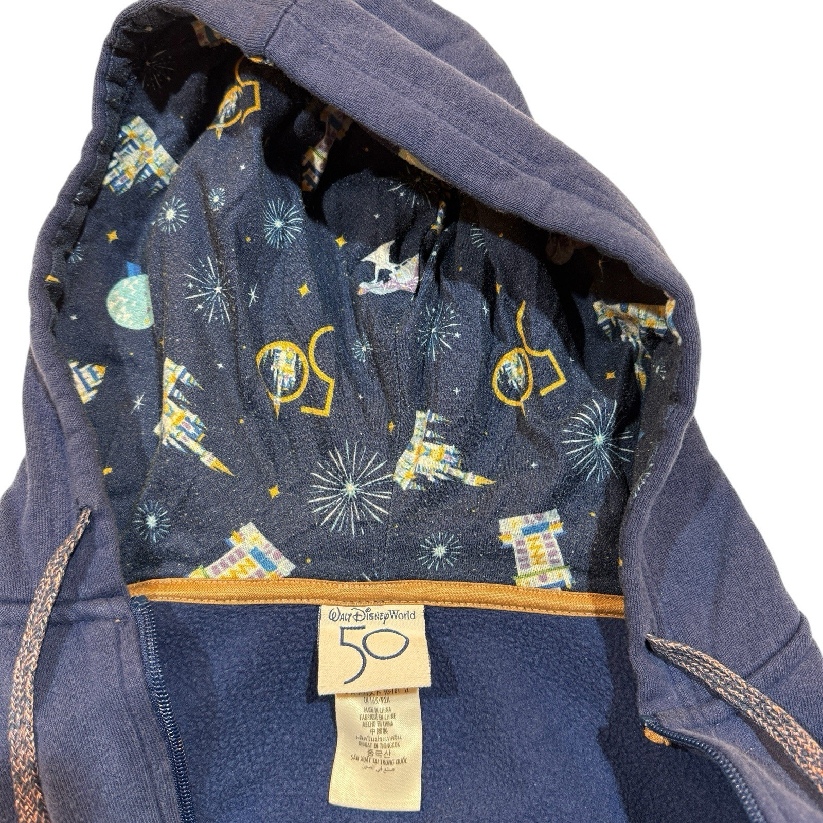 Walt Disney World 50th Anniversary Full Zip Up Hooded Hoodie Sweatshirt Blue Med