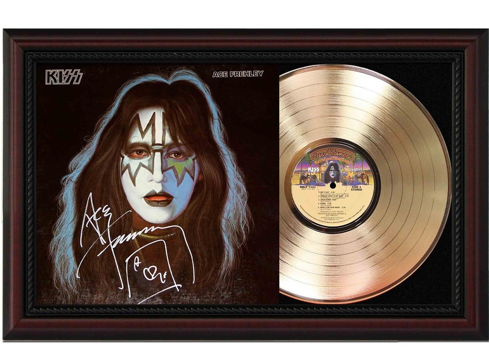 Ace Frehley  Framed Cherry wood Reproduction Signature LP Record Display.