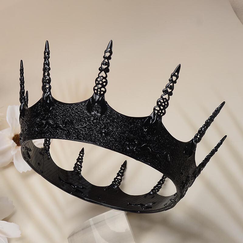 9cm Tall Black Men’s Crown Drama Cosplay Imperial Medieval King Metal Crown