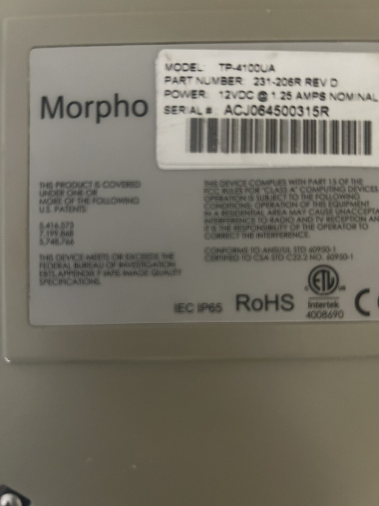 Morpho Fingerprint Scanner TP-4100UA Untested