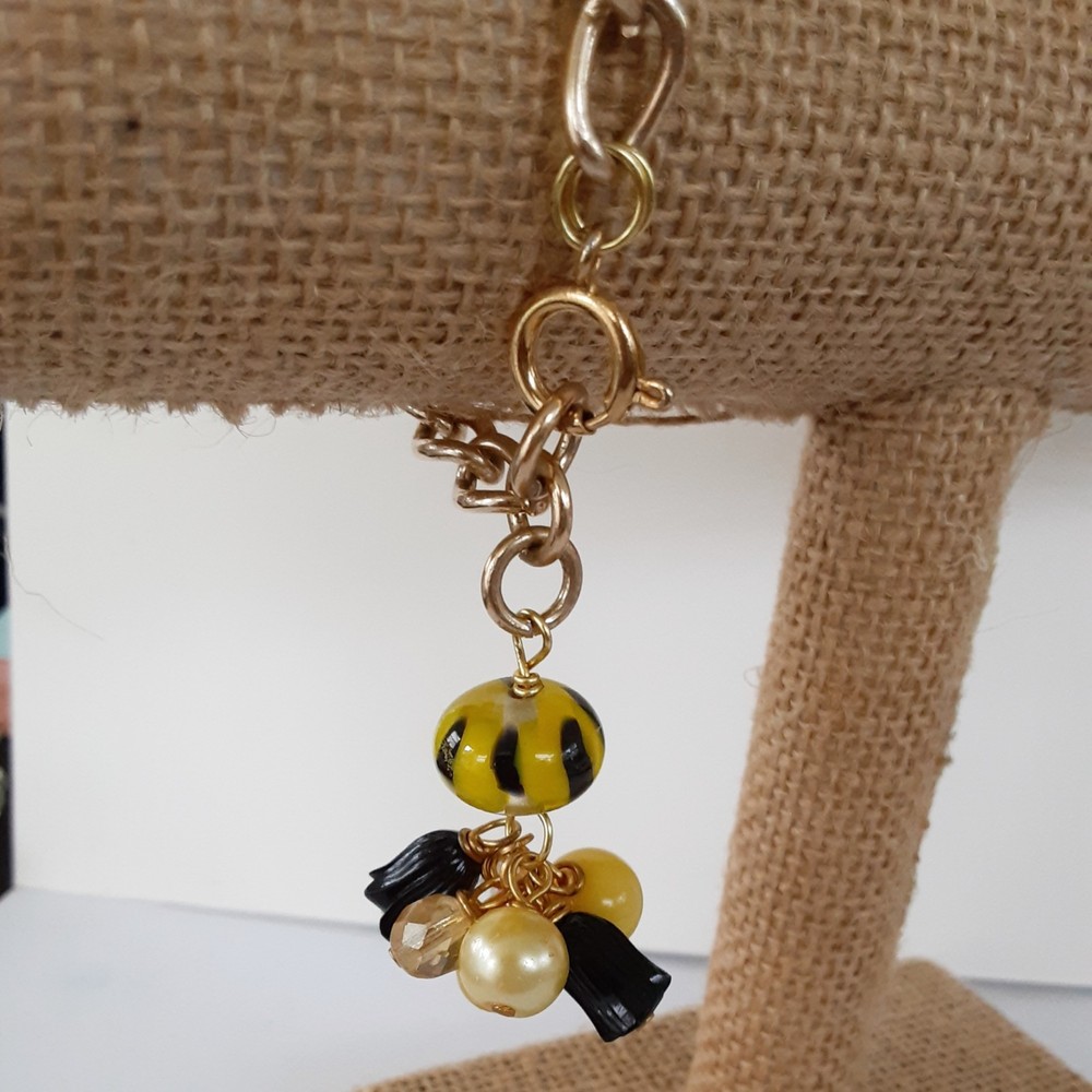 Bracelet handmade lampwork dangle black yellow size 6.7