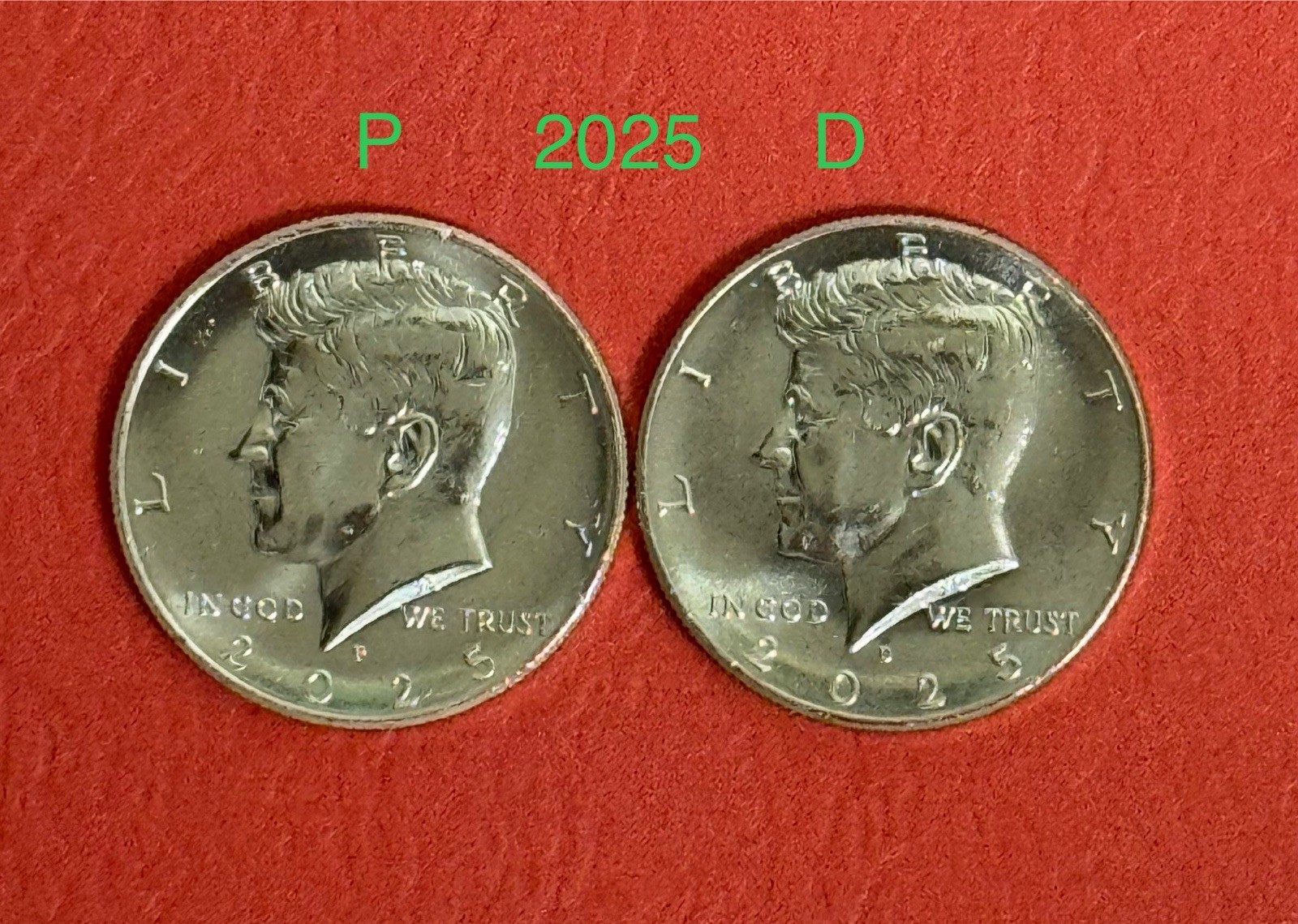 Set Of 2 Coins 2025 P&D 50 Cents Kennedy Half Dollar Uncirculated. #C1628