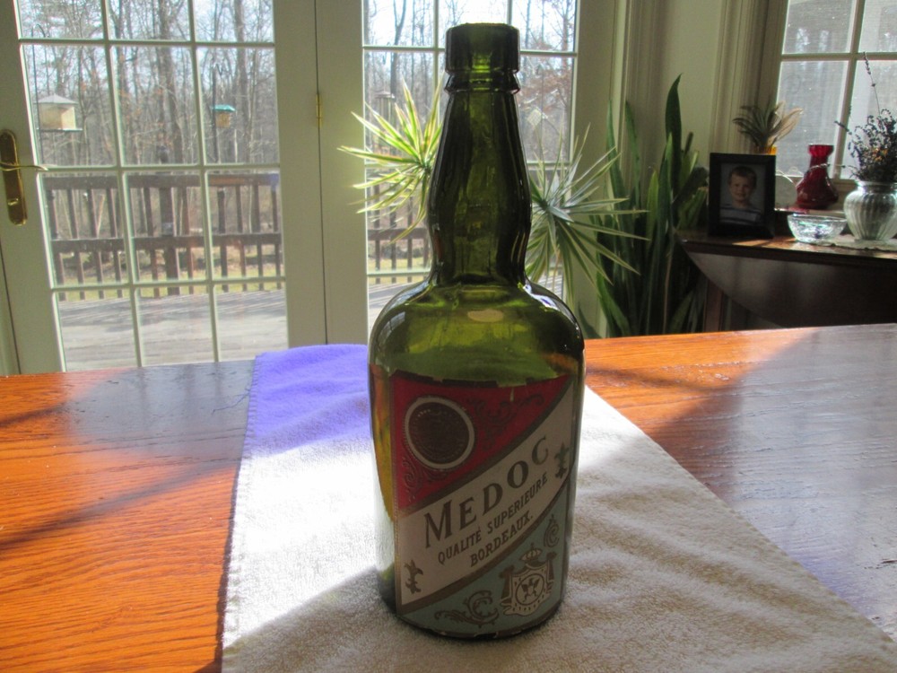 Antique Labeled Green Wine Bottle