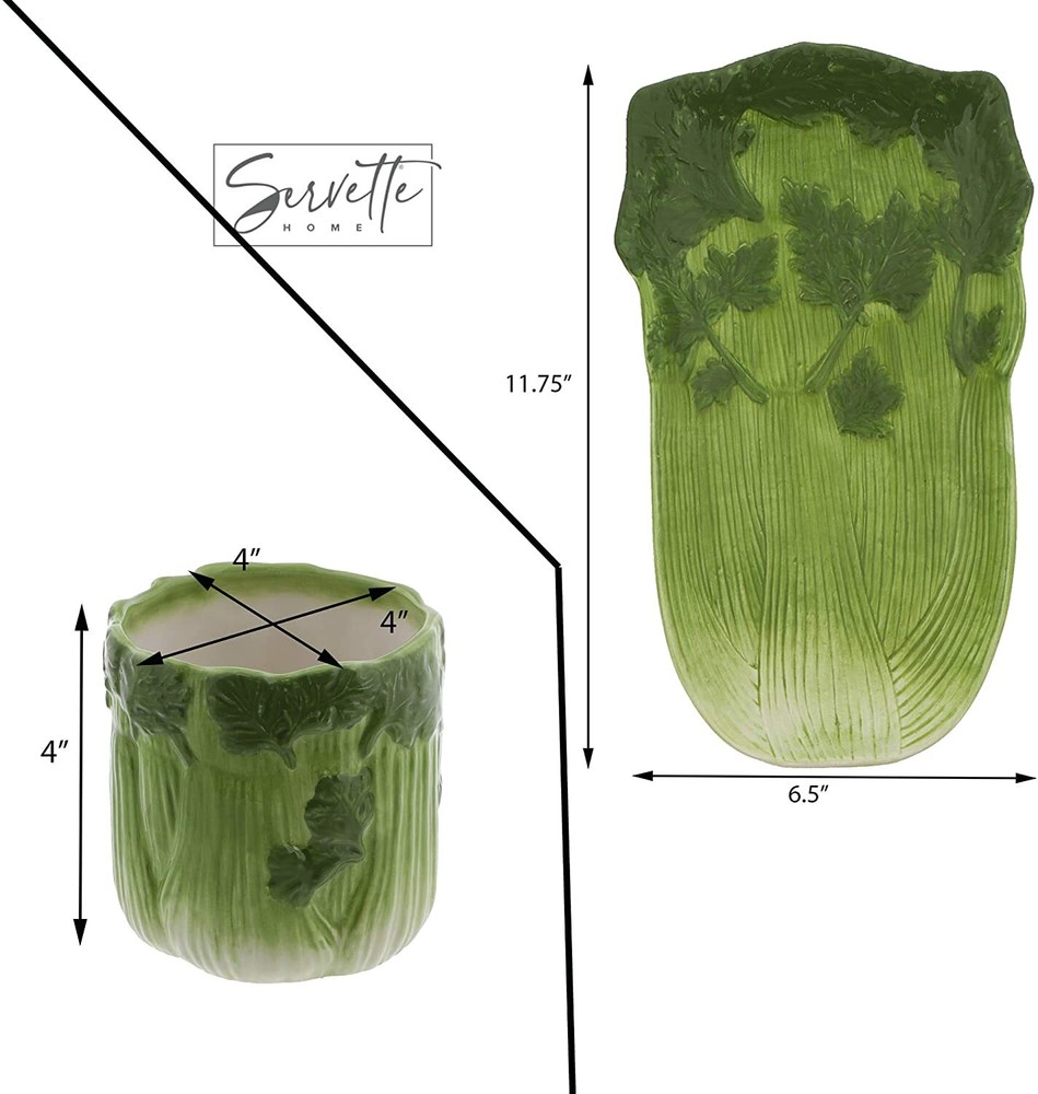 Vegetable Themed Ceramic Serveware Platters and Dishes - Celery