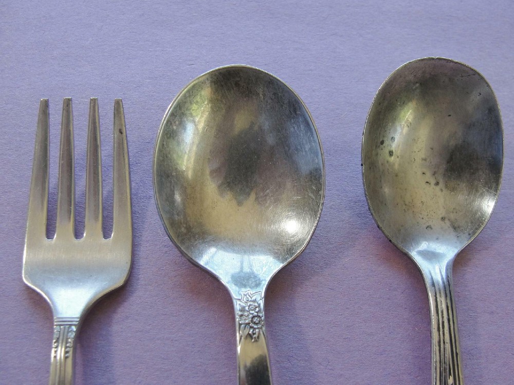 3 pcs. Childrens Toddler Silverplate Spoons & Fork