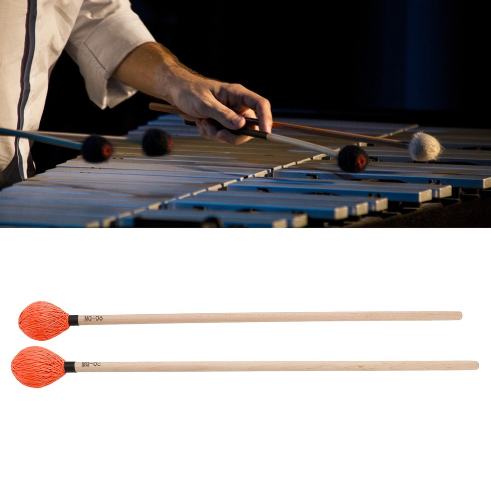 1 Pair Medium Hard Marimba Mallets For Percussion Playing Orange Excellent