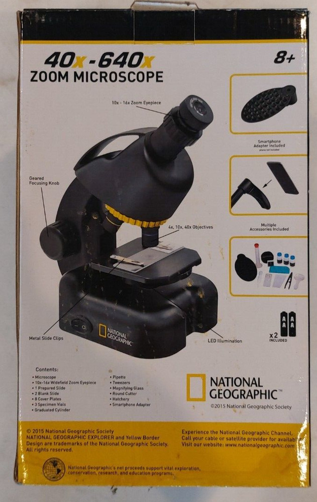 National Geographic Zoom Microscope 40x-640x Ages 8+ Complete