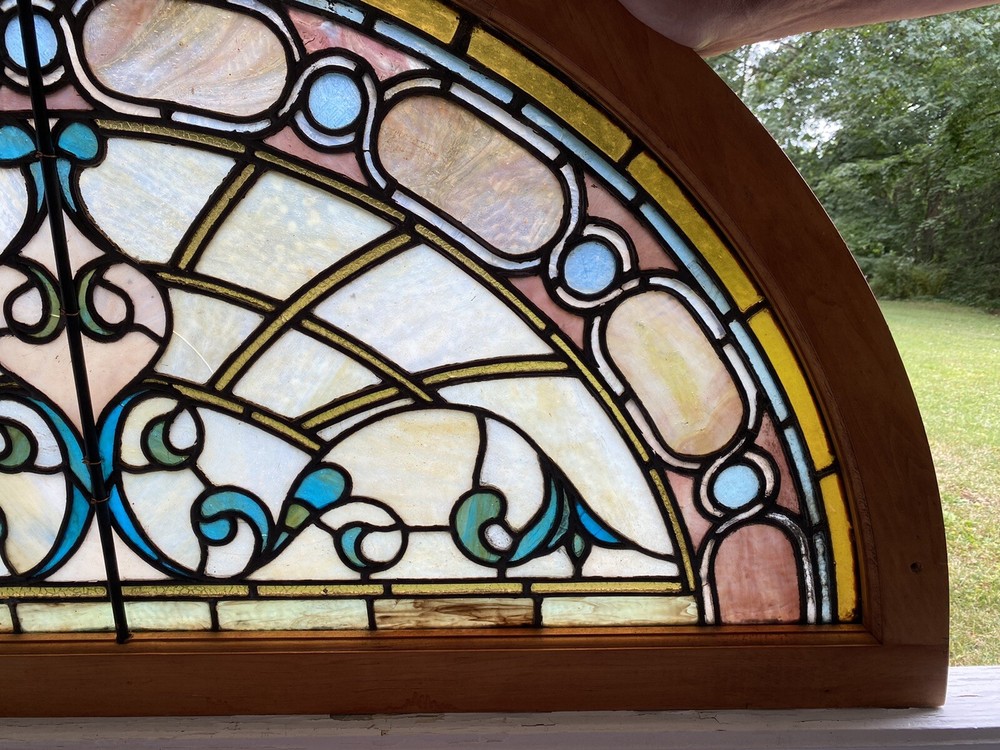 VICTORIAN LEADED STAINED GLASS TRANSOM WINDOW