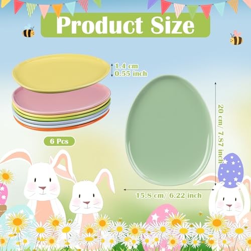Pcs Easter Pastel Ceramic Dessert Plates 7.8inch Egg Shaped 6 Multicolor