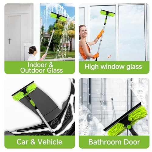67" Window Squeegee with Extension Pole, 2-in-1 Cleaner Tool for High Windows, S
