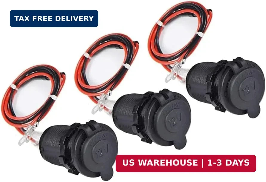 3 Pcs 12V Car Cigarette Lighter Socket Waterproof and Dustproof Plug Socket for