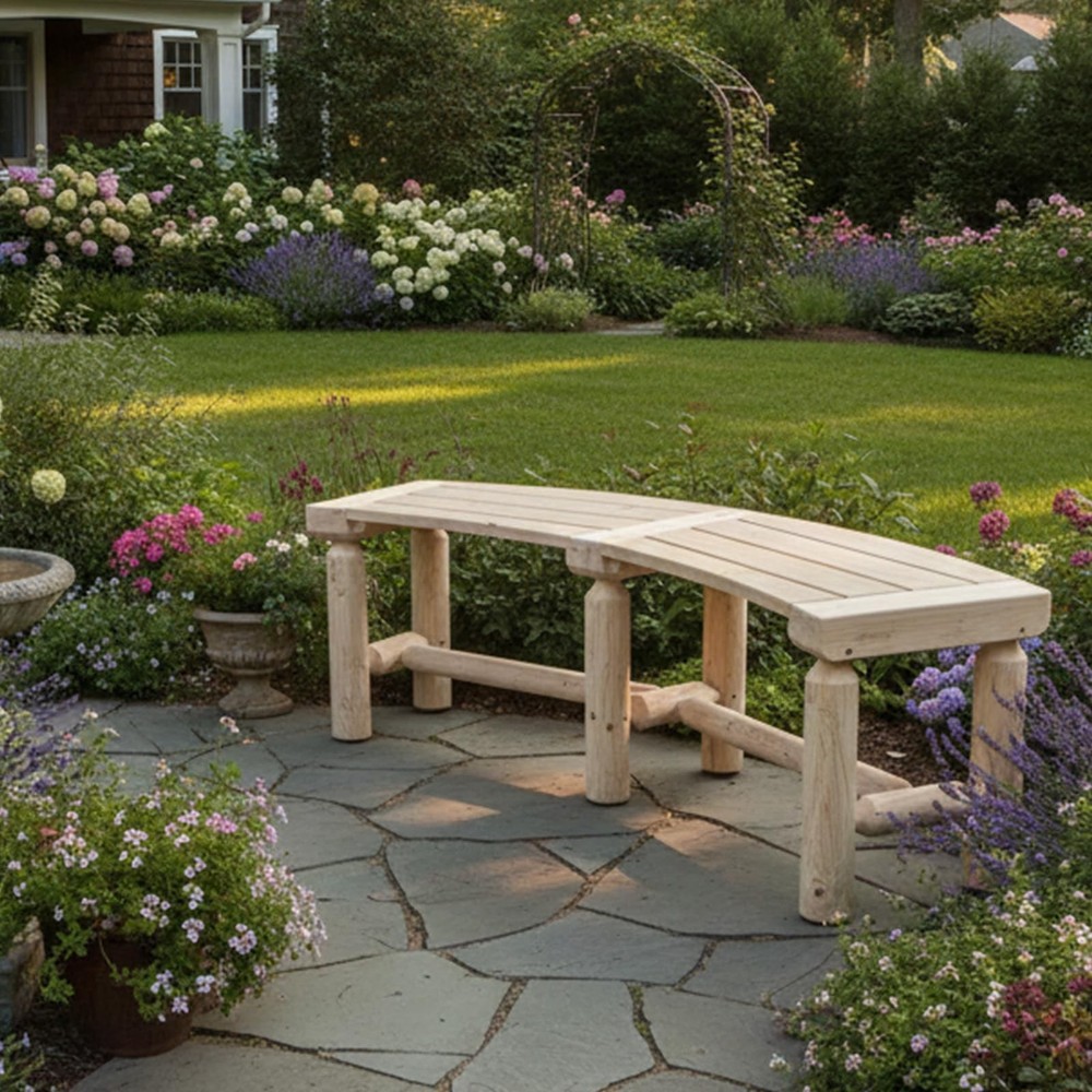 Kdgarden Curved Fire Pit Bench - Solid Wood Backless 1 Pack, Patio