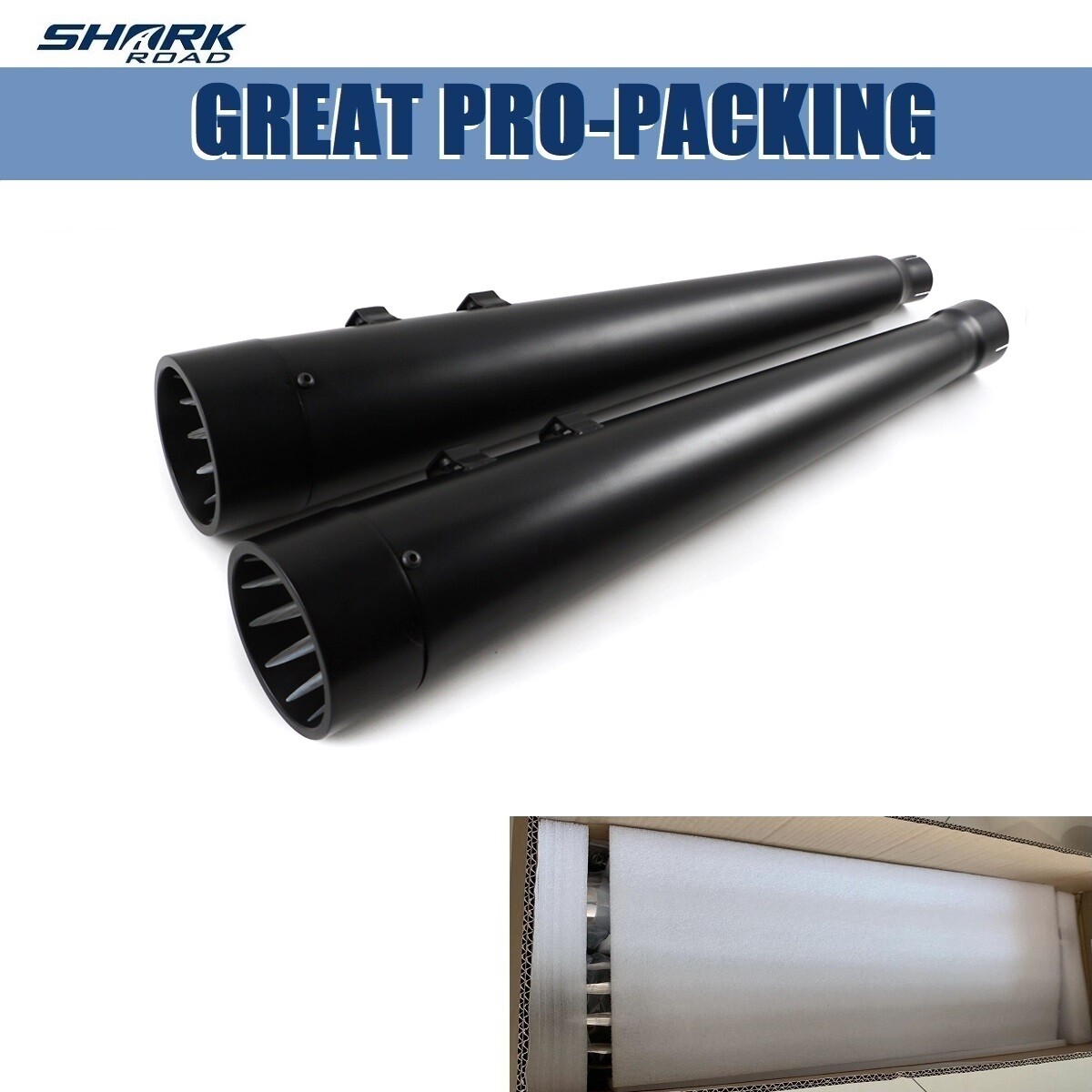 SHARKROAD 4.4" Slip On Mufflers for Harley Touring Exhaust 17-UP Deep Rich Tone