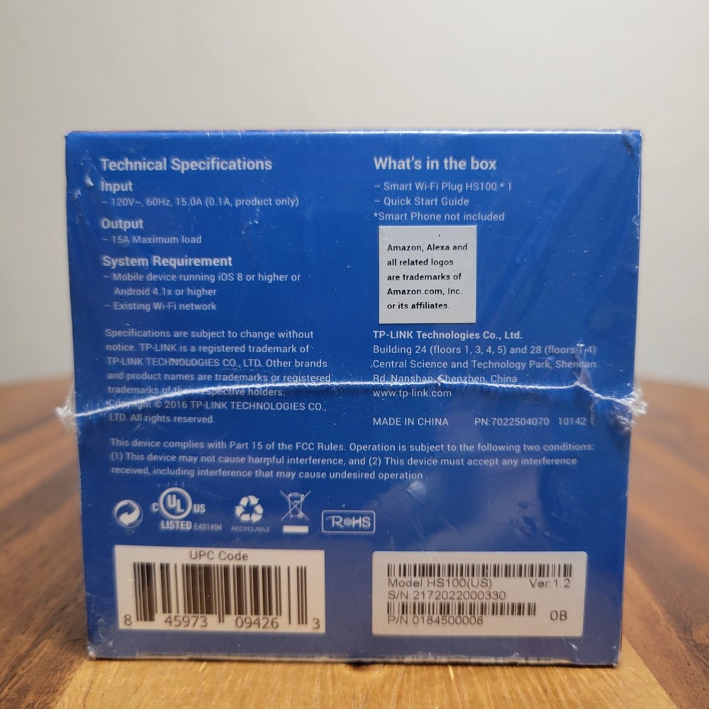 TP-Link HS100 Smart Wi-Fi Plug, 1 Pack White Sealed ~ Remote Access Control