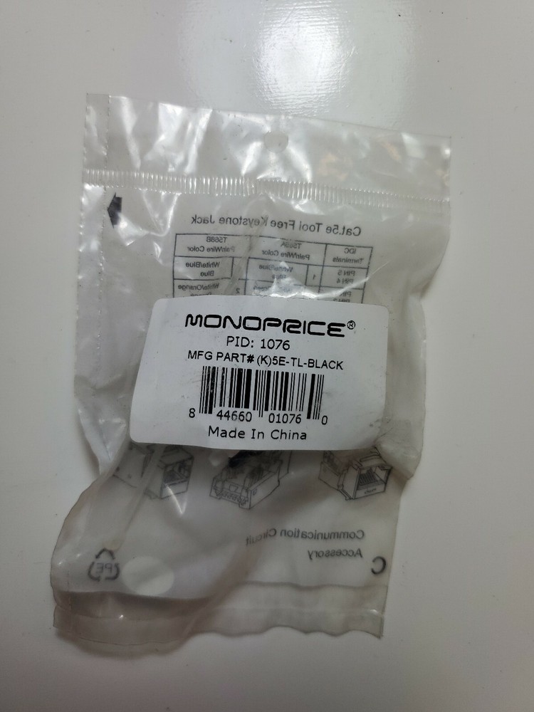 MONOPRICE Plastic Datacom Jack,Cat5e,Tooless,1076, Black