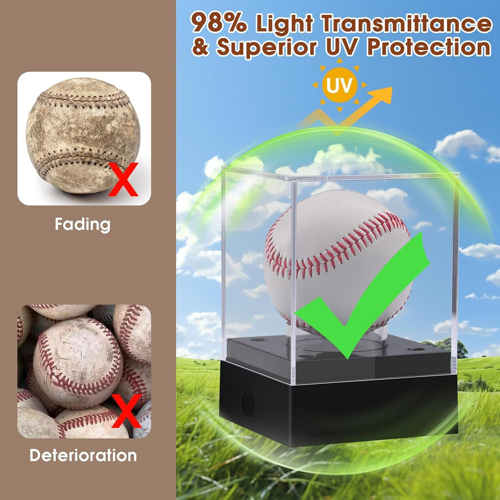 Clear Baseball Display Case with Led Light, Lighted Baseball Case for Display, A