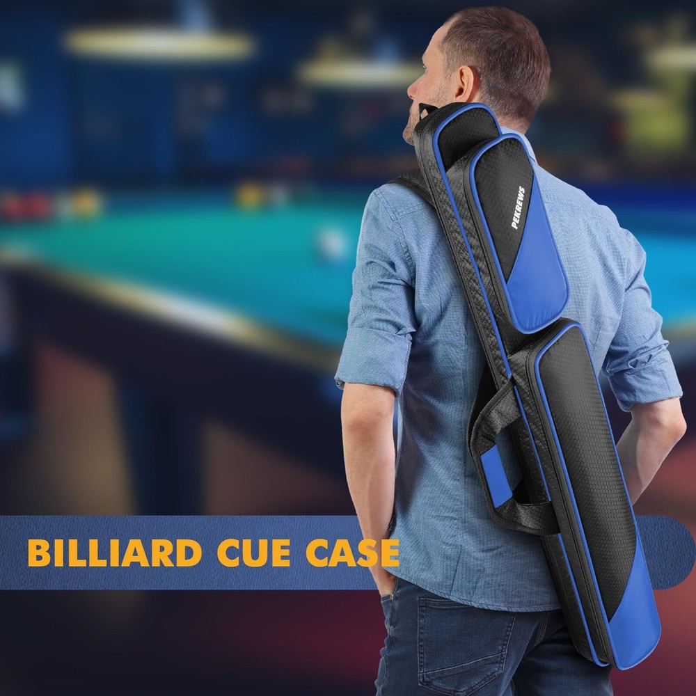 Pool Cue Case 2x2 with Zipper Pockets Sturdy Polyester with Shoulder Strap