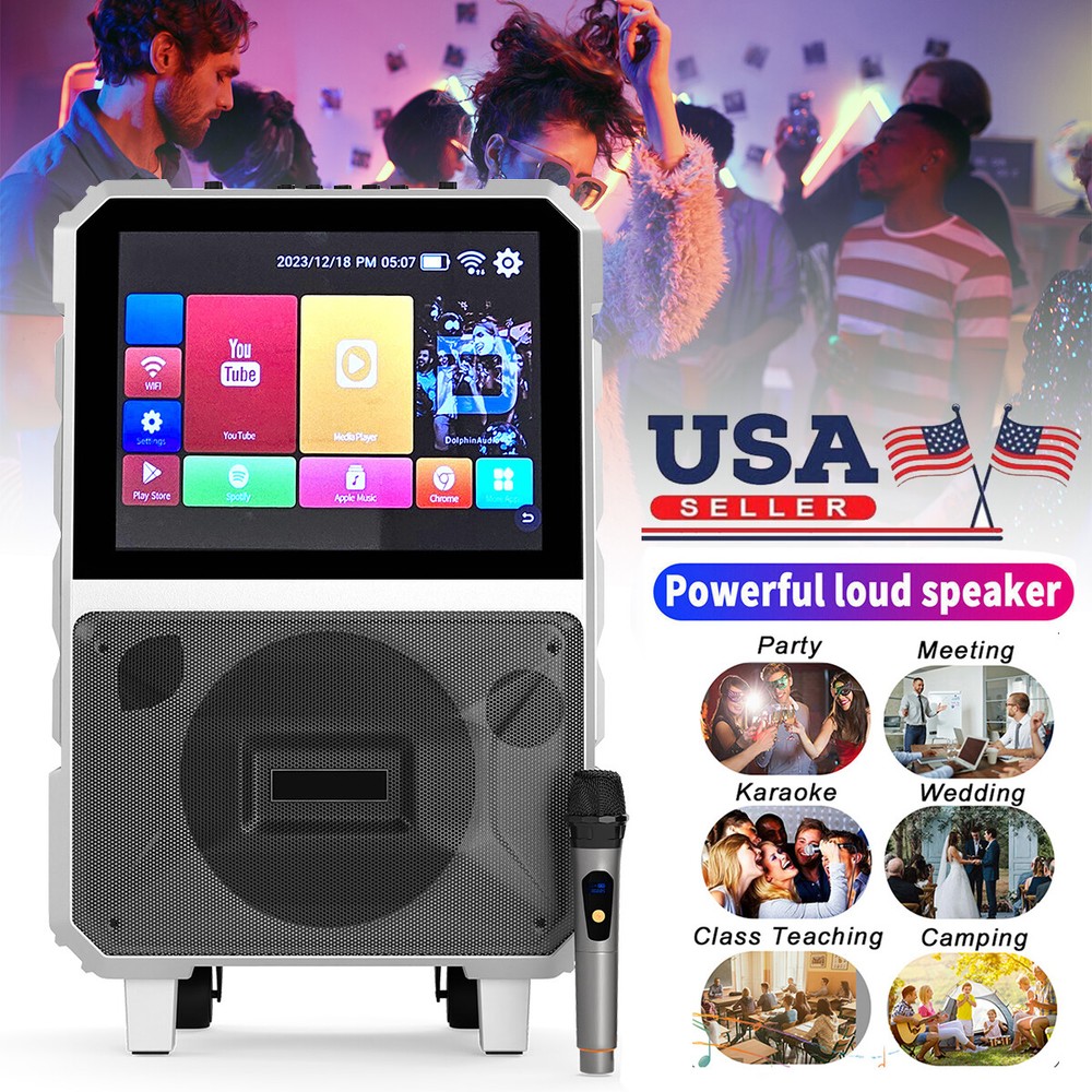 8" Karaoke Machine w/ Wireless Microphone Portable Bluetooth Speaker Woofer DJ