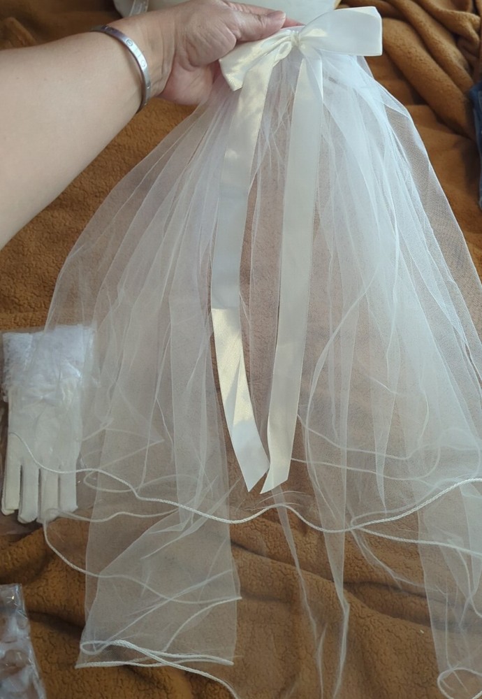 First Communion Veil And Gloves